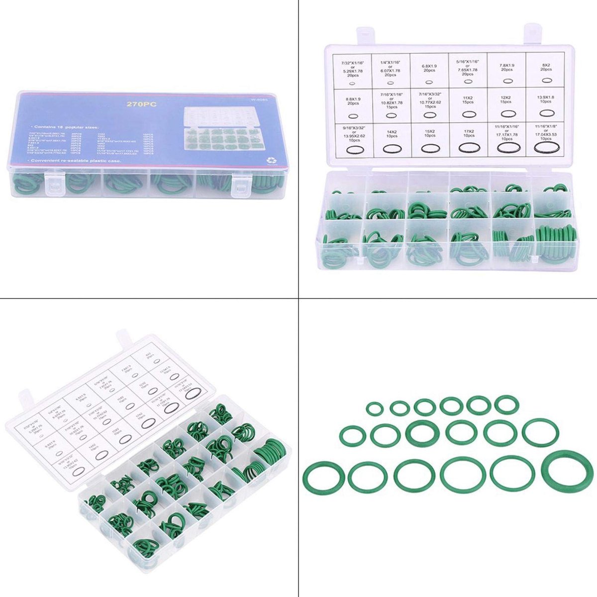 Dailygoods - Auto O-ringen Kit - 270 stuks - Rubberen Afdichting - Groen - Diverse Toepassingen - Geschikt voor Auto en Huishoudelijke Apparaten