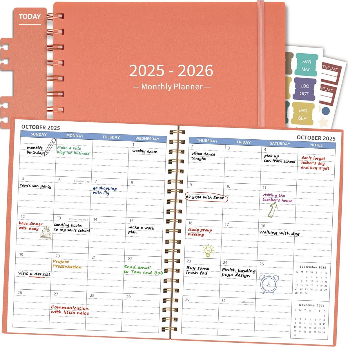 Maandplanner 2025-2026 - Agenda Dagboek - Afspraken Plannen - 18 Maanden Overzicht - 7.4 x 9.6 Inch - Roze