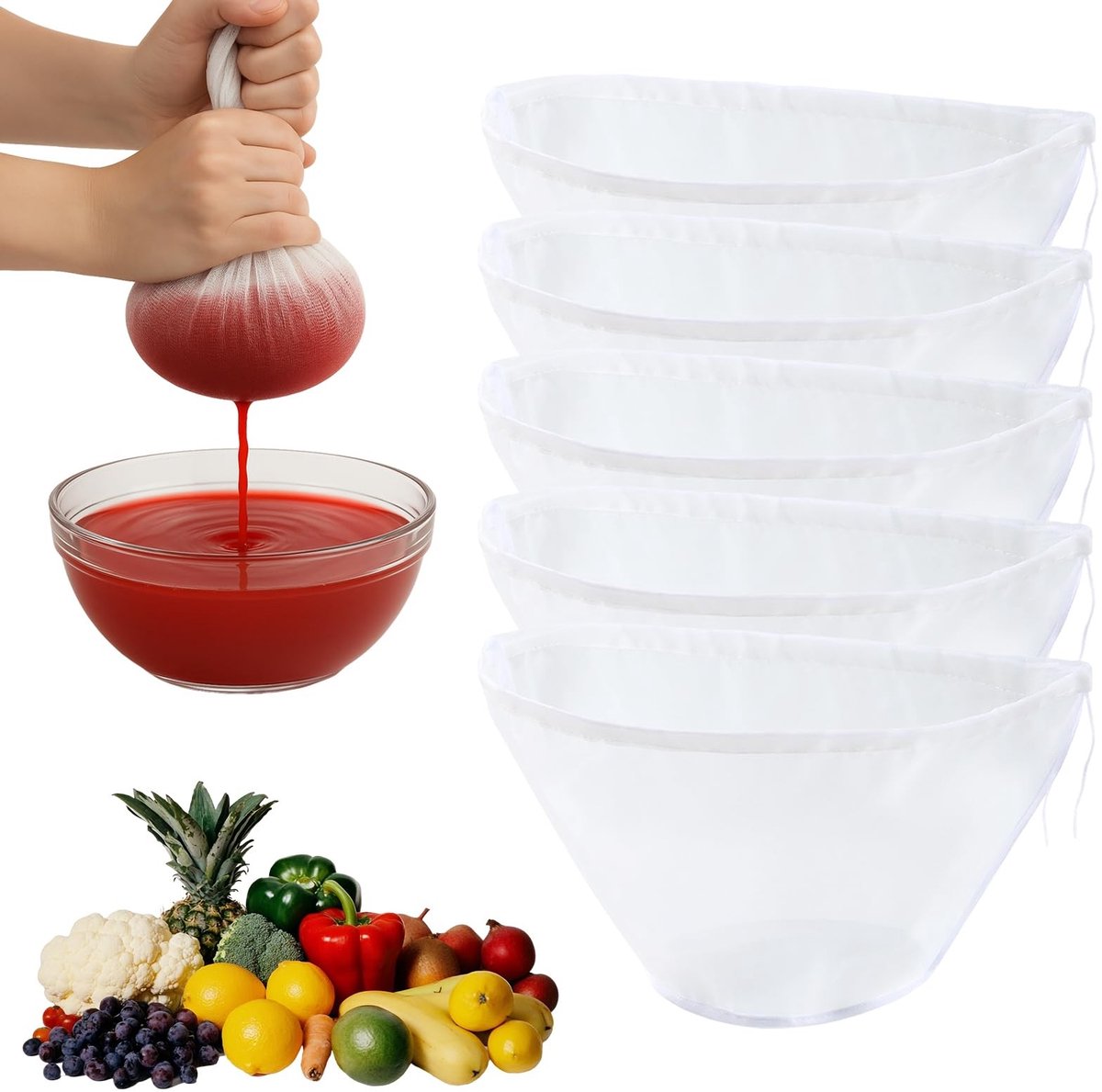 Dailygoods- Notenmelkzak 5 Stuks - Biologisch - Wasbaar - Fijnmazige