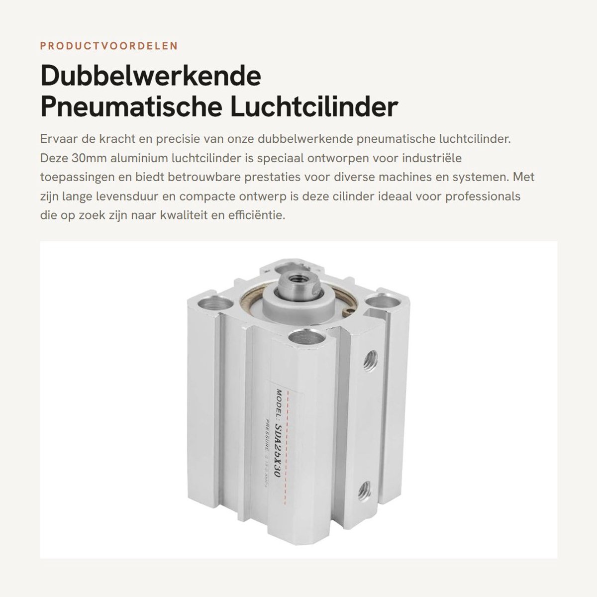 Dailygoods- Luchtcilinder Dubbelwerkend 30mm Aluminium - Compact - Industriële Toepassingen - Eenvoudige Installatie - Lange Levensduur - Geen Lekkage - Pneumatische Cilinder