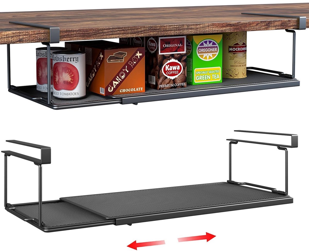 Dailygoods- Organizer Uitbreidbaar - Metalen Organizer - Keukenopslag - Kast Organizer - Zwart - Hoogwaardig Koolstofstaal - 15-70,5 cm - Opbergrek