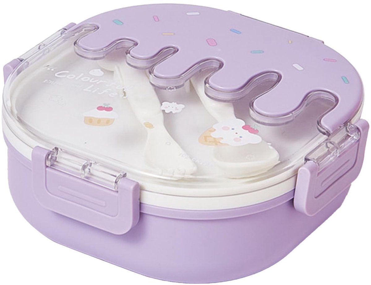 Dailygoods- Lunchbox met 3 Compartimenten - Voedselcontainer - Herbruikbaar Plastic - Vork en Lepel - Schokbestendig - Leuk Ijspatroon
