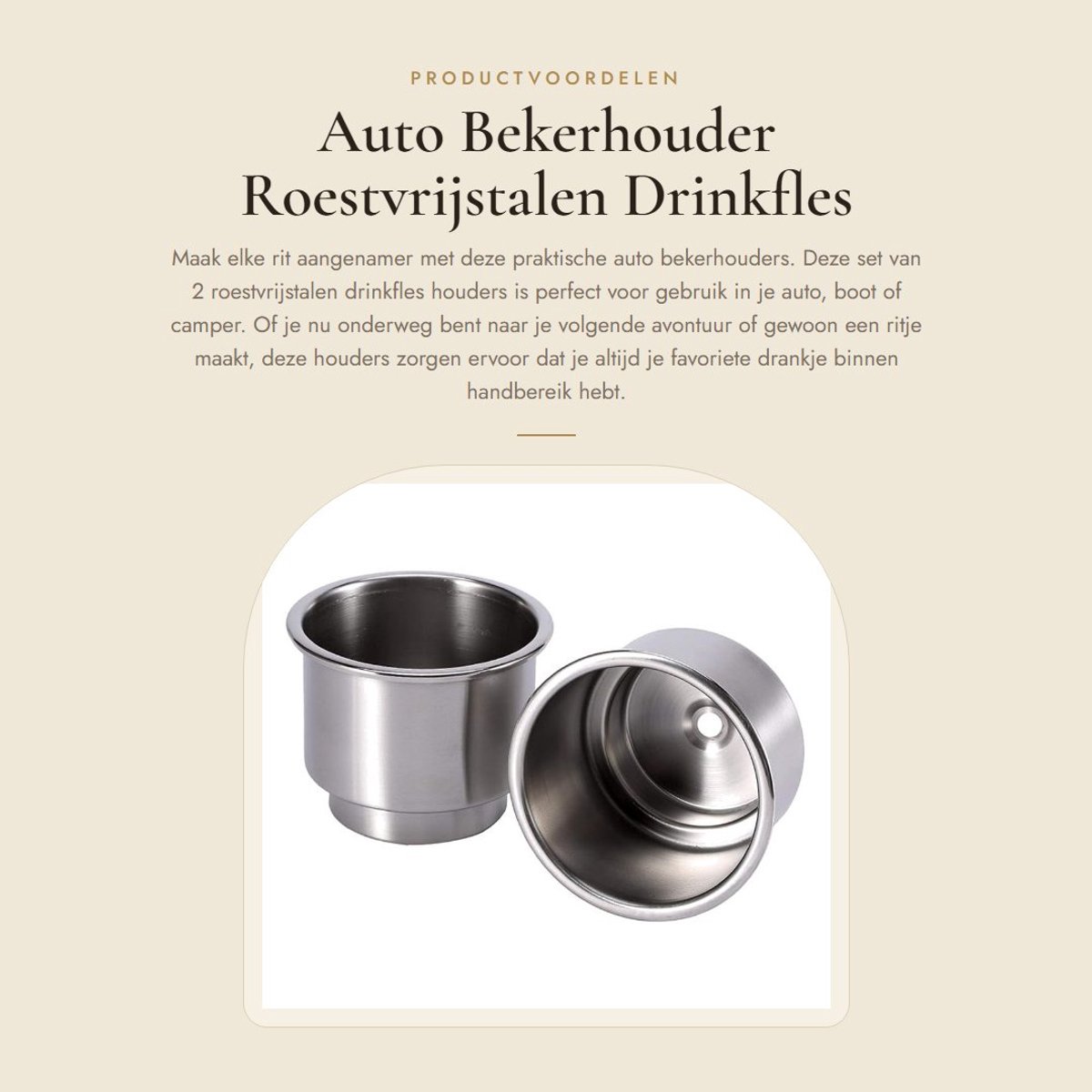 Dailygoods- Bekerhouder Roestvrij Staal - Bekerhouder Auto - Bekerhouder Boot - Bekerhouder Camper - Bekerhouder Drankfles - Set van 2 - Drankhouder