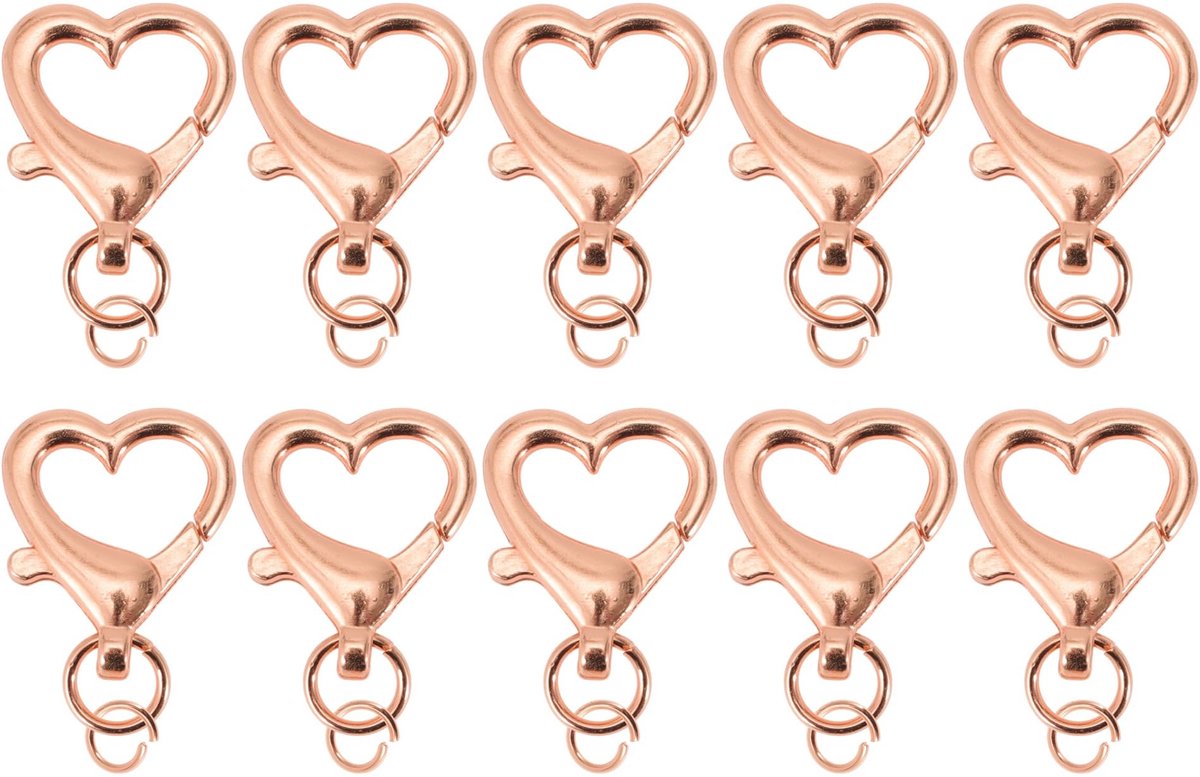 Dailygoods- Sleutelhanger Hartvormig - 10 Stuks - Karabijnhaak met Schroefsluiting - Sleutelringen - Zinklegering - 360° Draaibare Basis - Sleutelring