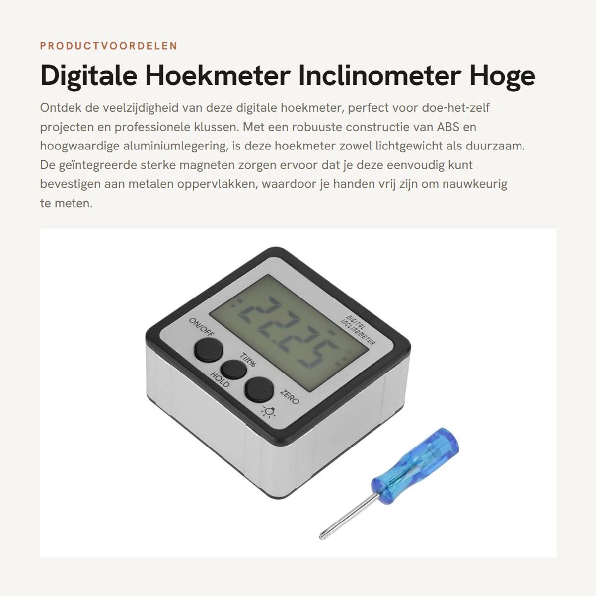 Dailygoods- Inclinometer Digitale Hoekmeter - Hoogwaardige Aluminiumlegering - Sterke Magnetische Basis - Nauwkeurige Meting - Lichtgewicht - Compact Formaat