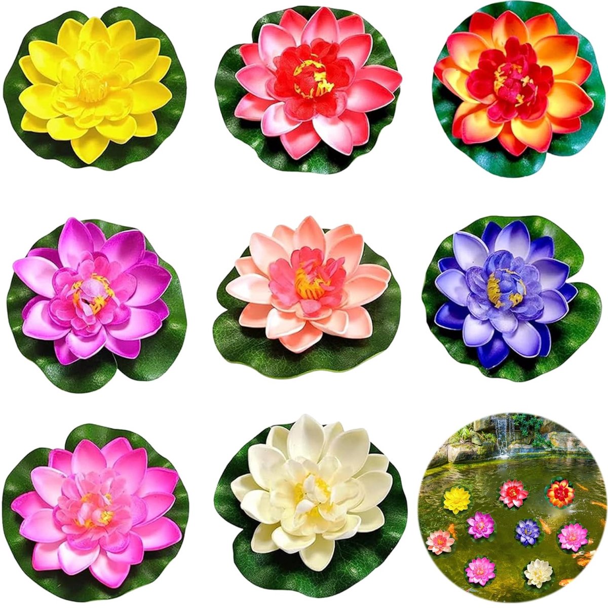 Dailygoods- Waterlelies Kunstmatig - 8 Stuks - 10 cm Lotusbloem - Drijvend voor Vijver/Aquarium - Zacht/Duurzaam - Onderhoudsvriendelijk - Kunstplant