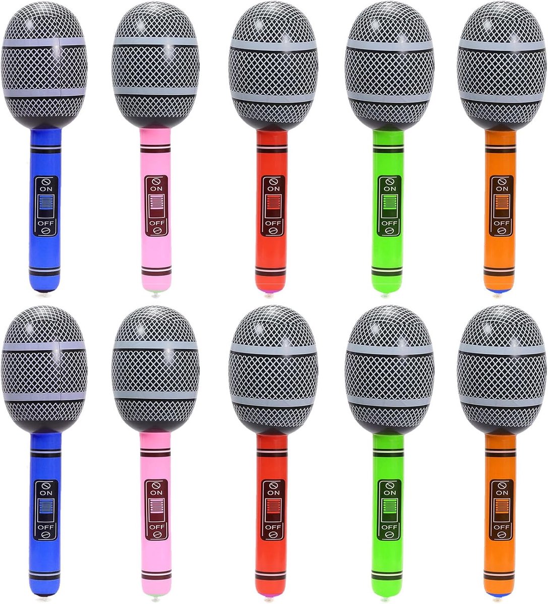 Opblaasbare Microfoons - Feest Accessoires - Feestelijke Optredens - Set van 10 stuks - 35 cm lang - Multicolor