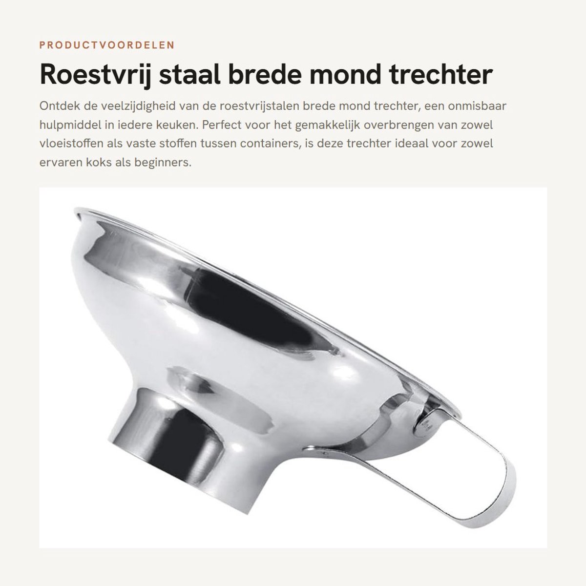 Dailygoods- Inblikken Trechter Roestvrij Staal - Brede Mond - Handvat - Vaatwasmachinebestendig - Lichtgewicht - Stevig en Duurzaam - Keuken Trechter