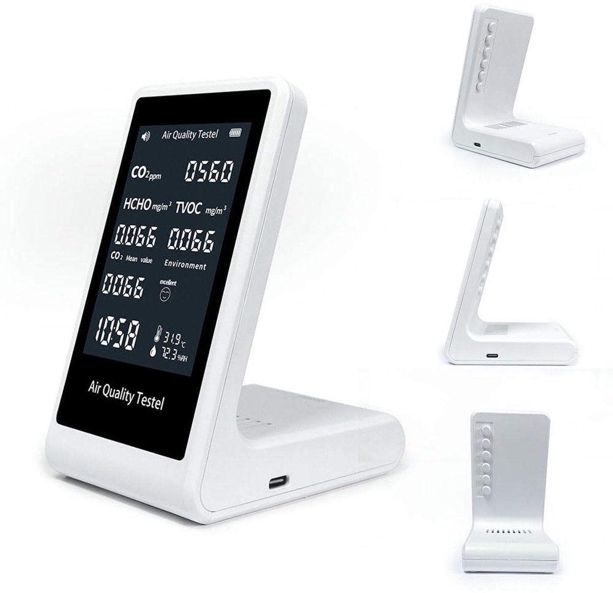 Luchtkwaliteitsmeter - CO2 detector - Binnenklimaat meten - 5-in-1 meting - 14 x 11 cm - Wit