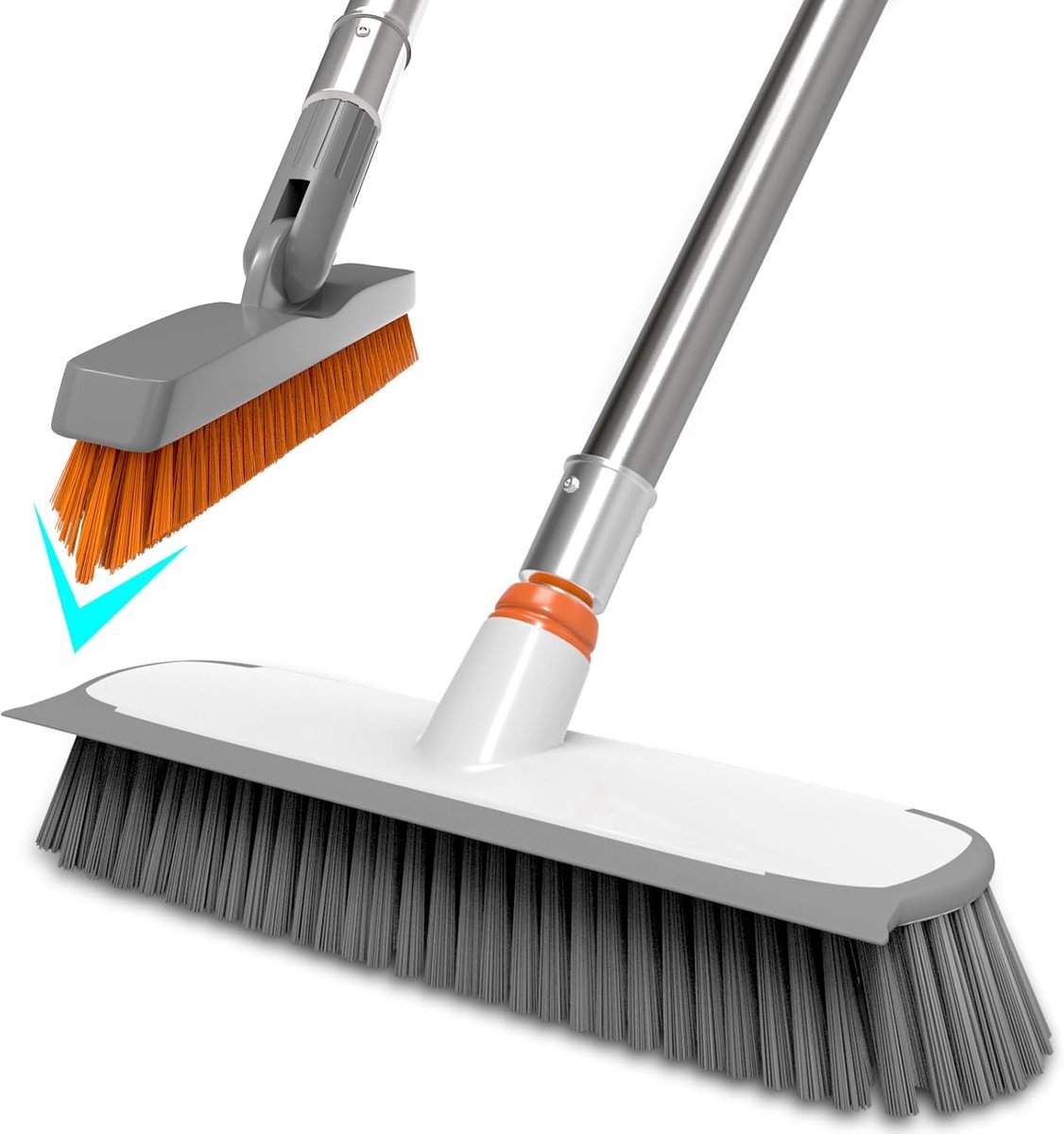 Vloerschrobber Set - Voegenborstel Lange Steel - Grondig Schoonmaken - Verstelbare Hoek 45 Graden - 30 cm Brede Borstel - Grijs
