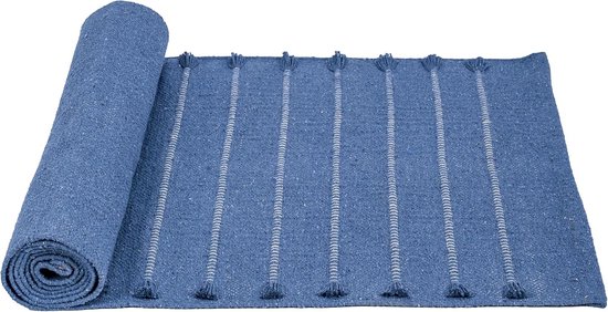 Yogamat Biologisch Katoen - Handgeweven Tapijt - Thuis Fitness - Antislip Oppervlak - 183 x 61 cm - Indigo Maan van Yogamat — afbeelding 5