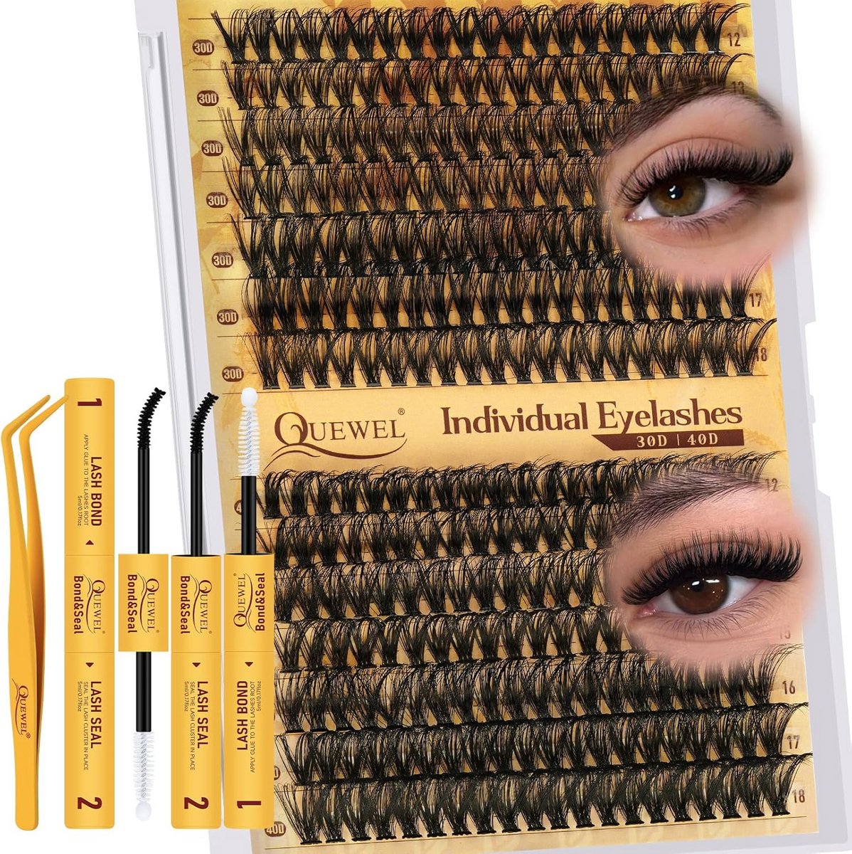 Wimperverlengingsset - Natuurlijke wimpers - Mooier uiterlijk - Gemengde lengtes - 10-18 mm - Zwart