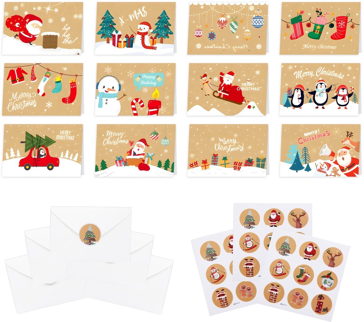 Dailygoods- Kerstkaarten set 24 stuks - Vouwkaarten - Wenskaarten - Ansichtkaarten - Enveloppenset - Voor kinderen