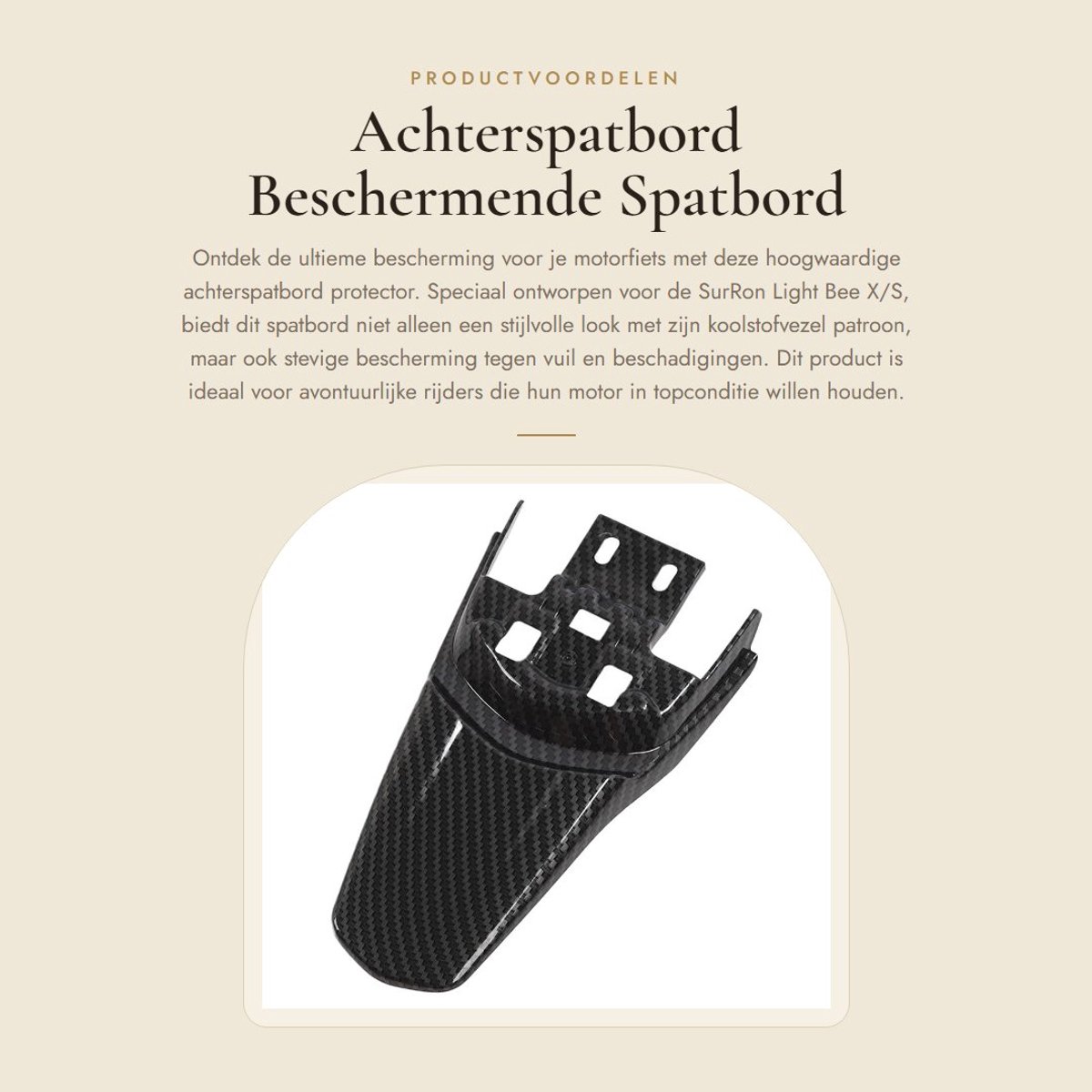 Dailygoods- Achterspatbord Stevige Koolstofvezel - Spatbord Protector - Spatwaterbescherming - Voor SurRon Light Bee X/S - Hoogwaardige Service - Vermindert Spatten