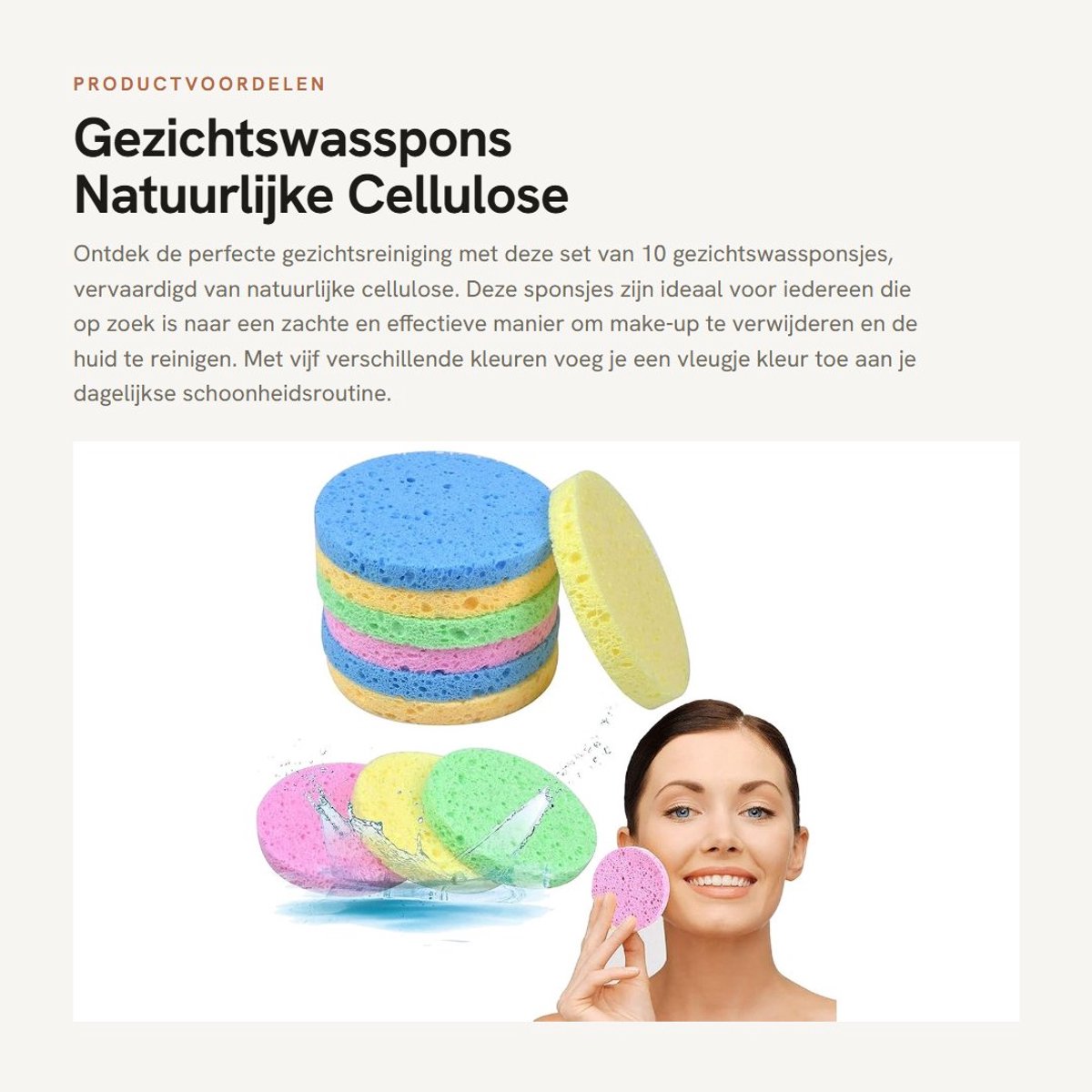 Dailygoods- Gezichtswasspons - 10 Stuks - Natuurlijke Cellulose - Zacht en Herbruikbaar - Geschikt voor Gevoelige Huid - 8 cm x 8 cm x 1 cm - Milieuvriendelijk - Gezichtsspons