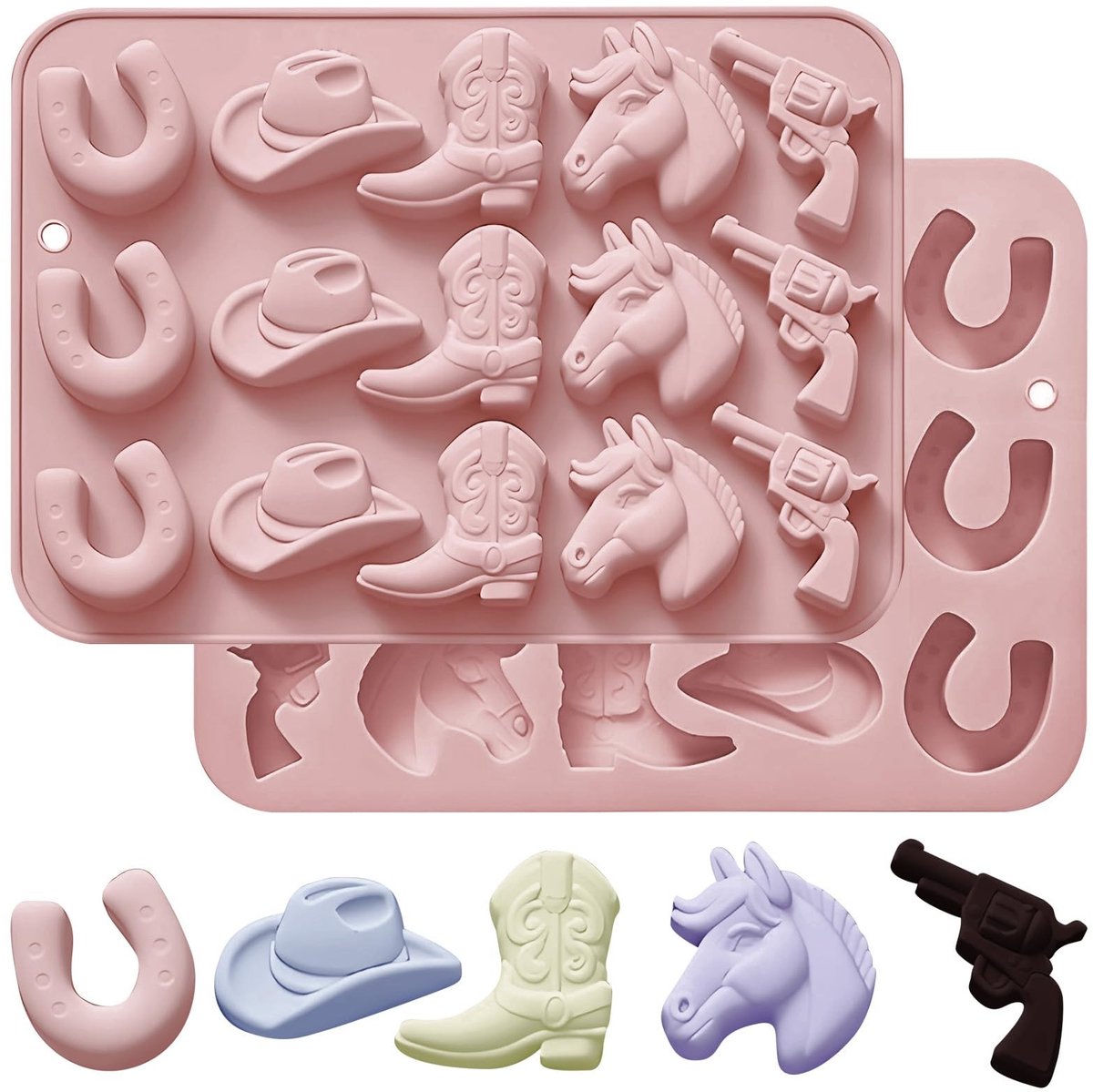 Dailygoods- Chocoladevorm 2 Stuks - Siliconen Snoepvormen - Western Themafeest - Oven- en Vriezerbestendig - Flexibel en Niet-giftig - Makkelijk te Ontmallen - Bakvorm