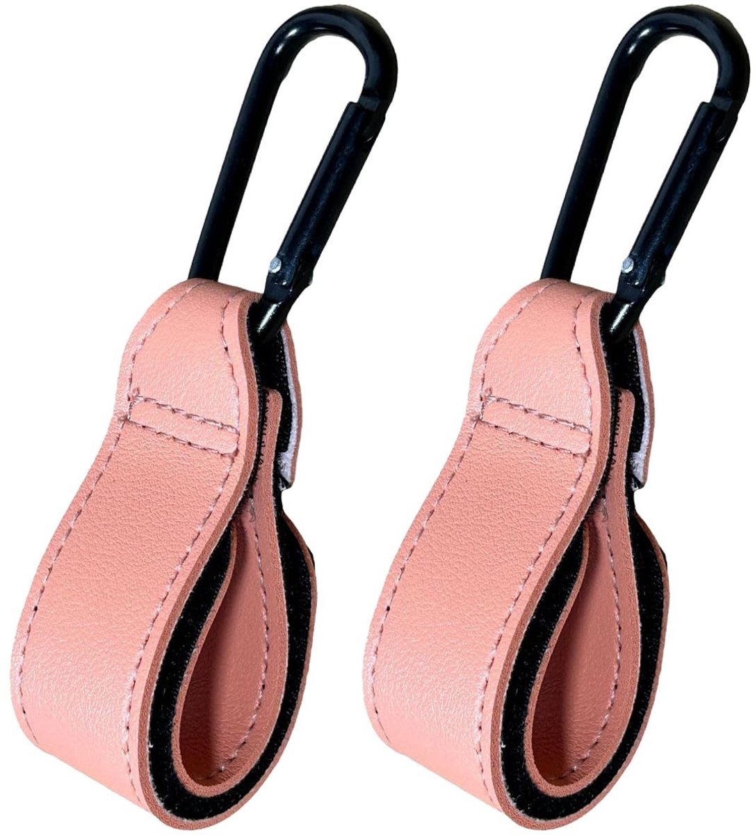 Dailygoods- Haken voor Kinderwagen - 2 Haken - Roze Kunstleer - Aluminiumlegering - Tot 15 kg - 360° Draaibaar - Kinderwagenclips