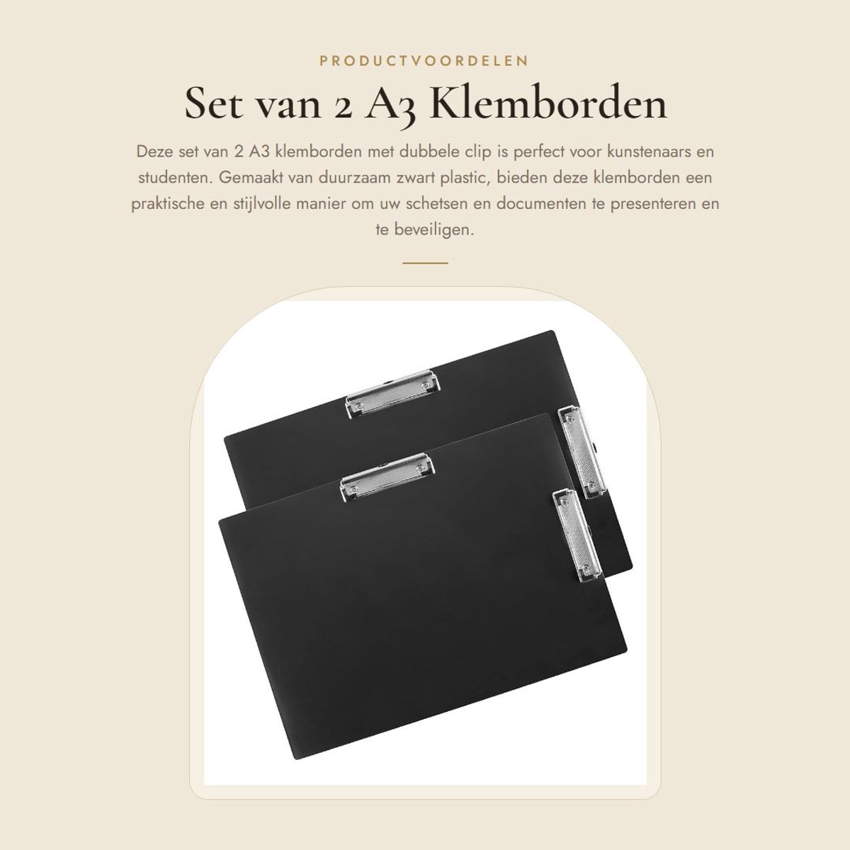 Dailygoods- Klembord A3 - Dubbele Clip - Plastic - Laag Profiel - Intrekbare Gaten - 440 x 320 mm - Clipboard