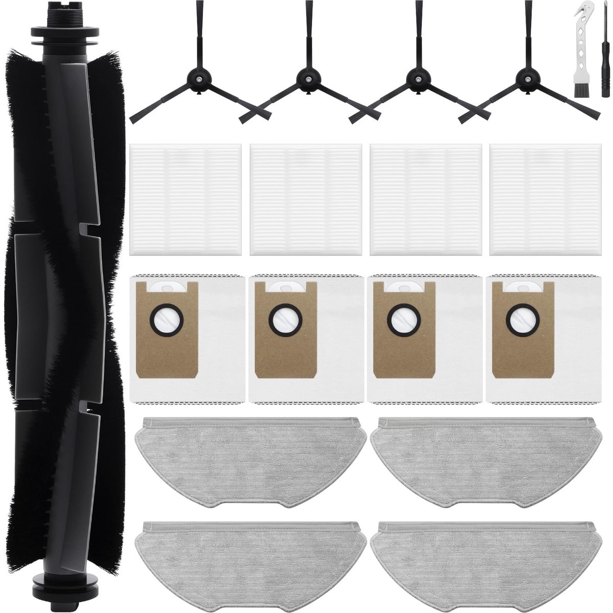 Dailygoods- Accessoireset voor Airrobo T20/T20+/T25+/T30+/T25+C/GT21 - 1 Rolborstel - 4 HEPA-filters - 4 Reinigingsdoeken - 4 Stofzakken - 4 Zijborstels - Robotstofzuigeraccessoires