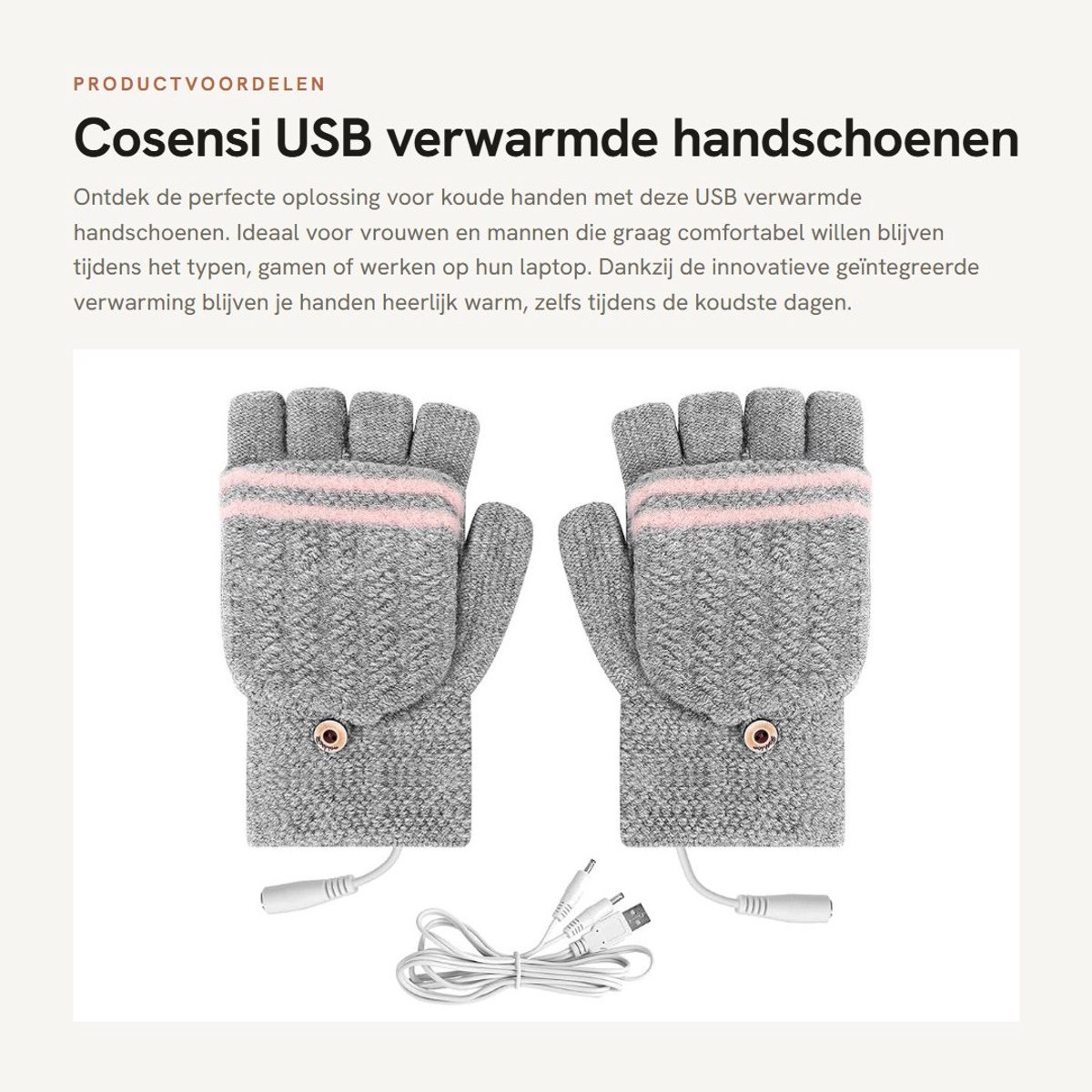 Allecto - Usb verwarmde handschoenen - handwarmers - geschikt voor