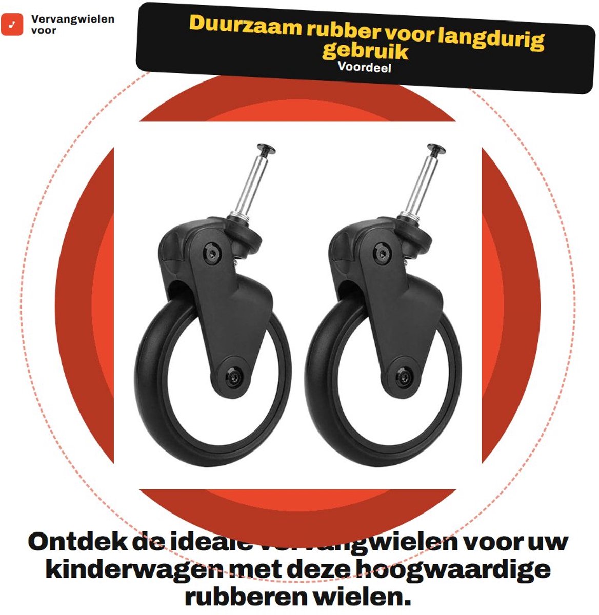 Dailygoods- Wielen Rubber - Vervangingswielen - Kinderwagenwielen - Set van 4 - 360 Graden Rotatie - Geschikt voor Meerdere Merken