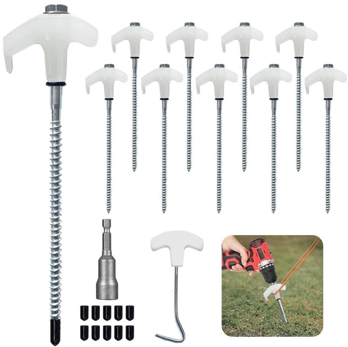 Dailygoods- Tentstokken 10 stuks - Tentharingen met schroefdraad - Grondankers voor camping - Flexibel en eenvoudig te gebruiken - Helder oranje kleur - Sterk en stabiel