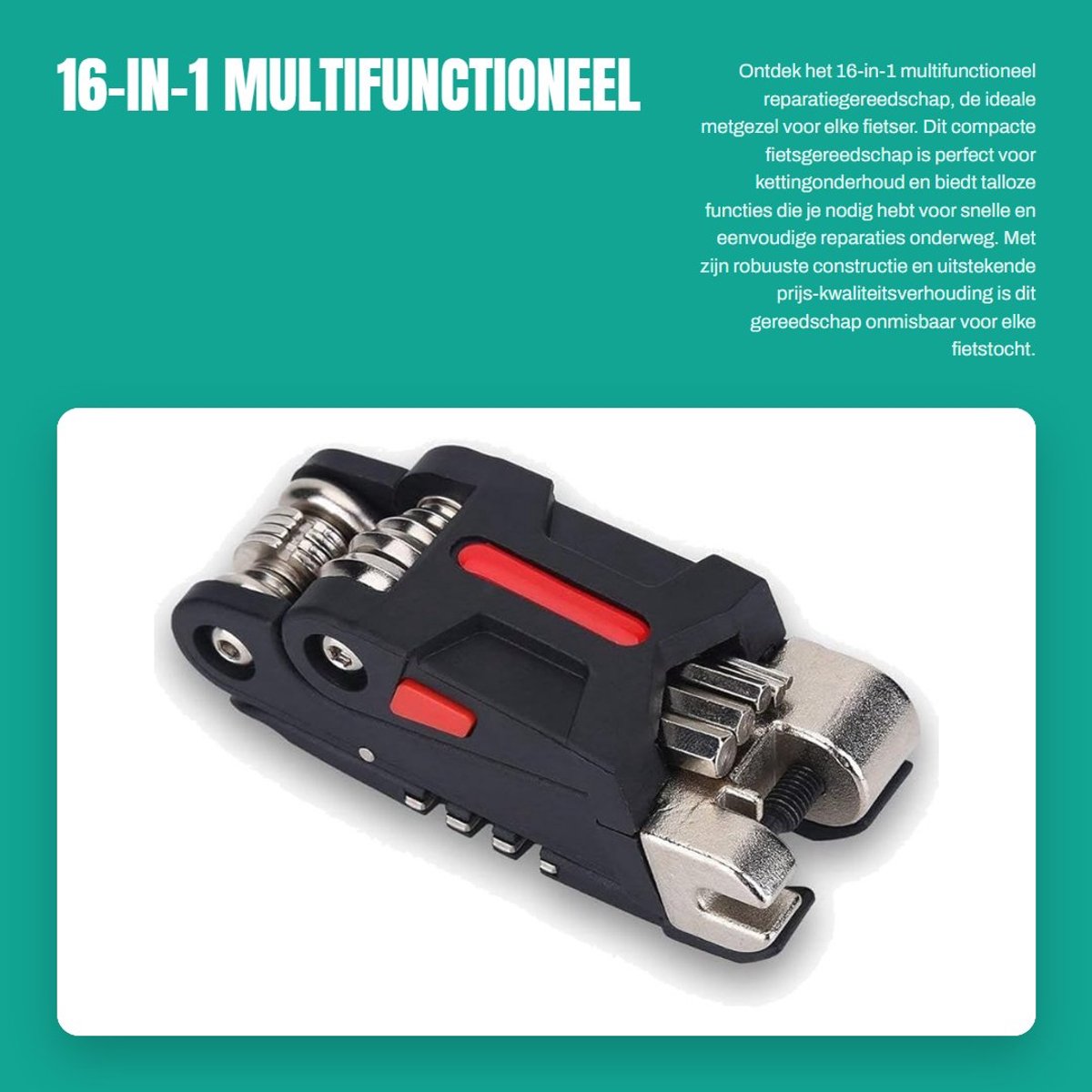 Dailygoods- Reparatiegereedschap 16-in-1 - Fietsgereedschap - Gereedschapskoffer - Duurzaam - Multifunctioneel - Inclusief inbussleutels
