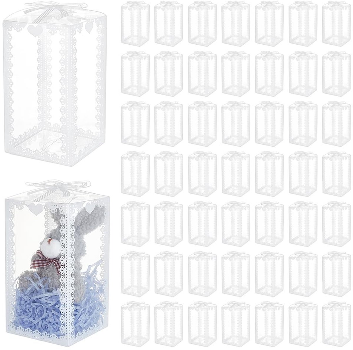 Dailygoods- Gunstdozen 50 stuks - Transparante PVC - Bruiloft/Feest - Rechthoekig - 8 x 8 x 15 cm - Eenvoudig te monteren - Geschenkdozen