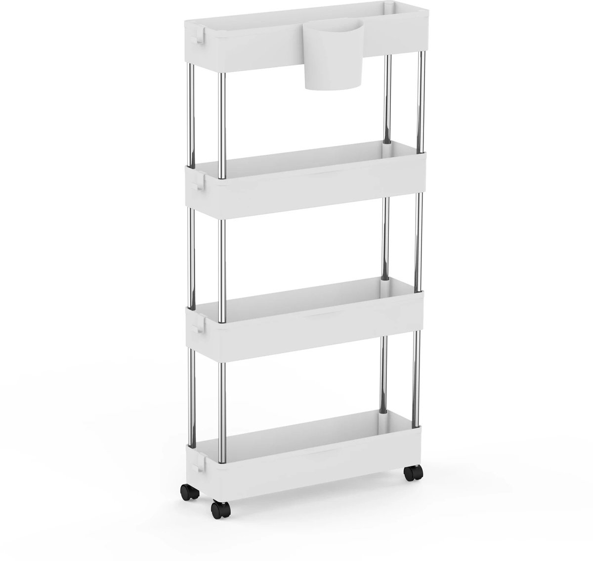 Dailygoods Rolbare serveerwagen, 4-laags opbergwagen, mobiele opbergwagen voor keuken, badkamer, wasruimte, slaapkamer,