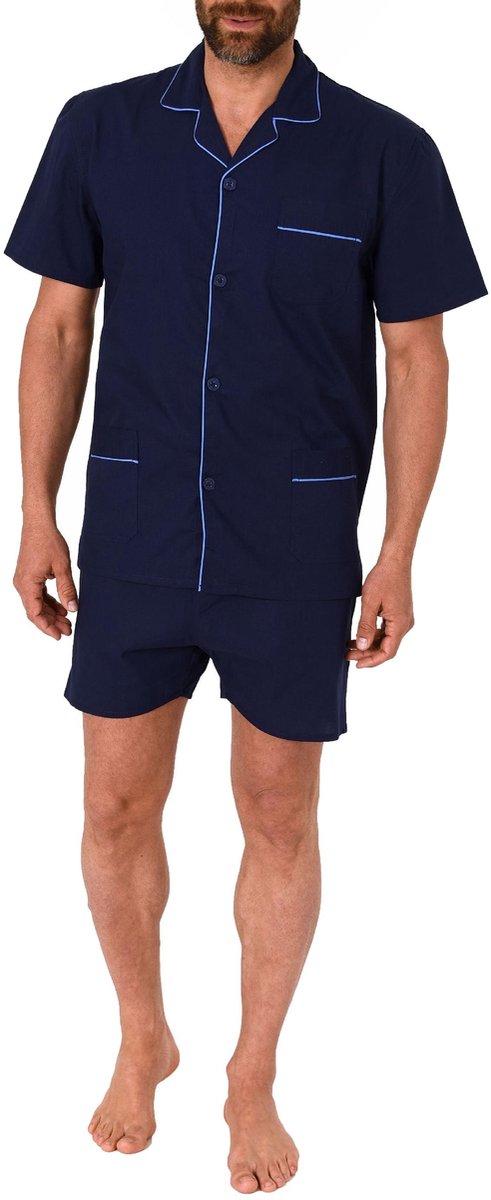 Klassieke herenpyjama met korte mouwen en geweven korte mouwen met knoopsluiting