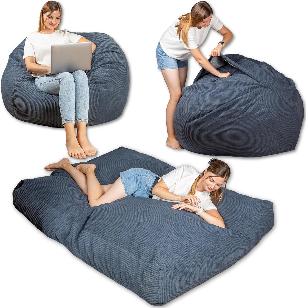 Zitzakbed - Vloermatras Futon - Ontspannen Zitten Slapen - 2-in-1 Ontwerp - 185 cm Matras - Nachtblauw