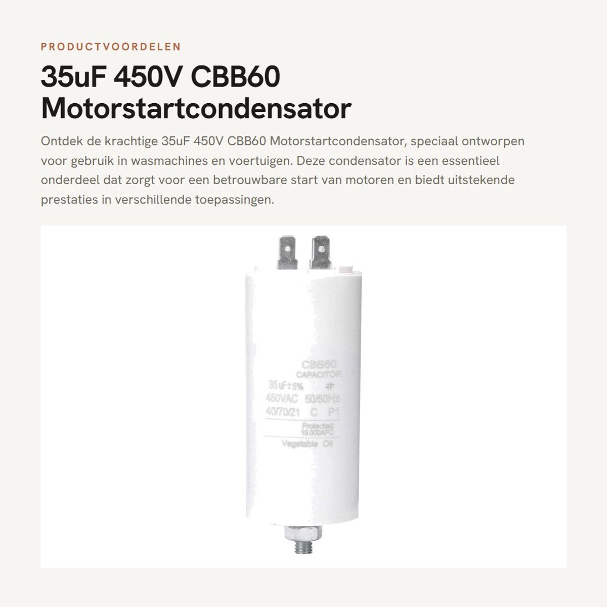 Dailygoods- Motorstartcondensator 35uF 450V - Aanloopcondensator - Condensator voor Wasmachine - Condensator voor Voertuig - Schroefmoer - Duurzaam ontwerp