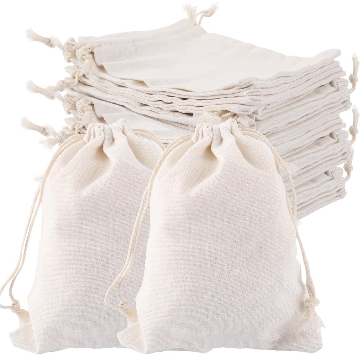 Dailygoods- Stoffen Zakjes 50 Stuks - Katoenen Zakjes 15 x 20 cm - Zakjes met Trekkoord - Bruiloft/Feest - Beschilderbare Zakjes - Stevig en Zacht