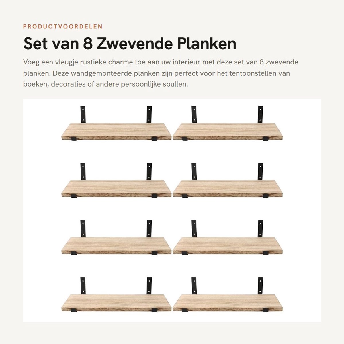 Dailygoods- Zwevende Planken Set van 8 - Wandplanken Hout - Rustieke Wandplanken - 40 x 15 x 1,5 cm - Inclusief Schroeven - Perfect voor Slaapkamer/Bureau