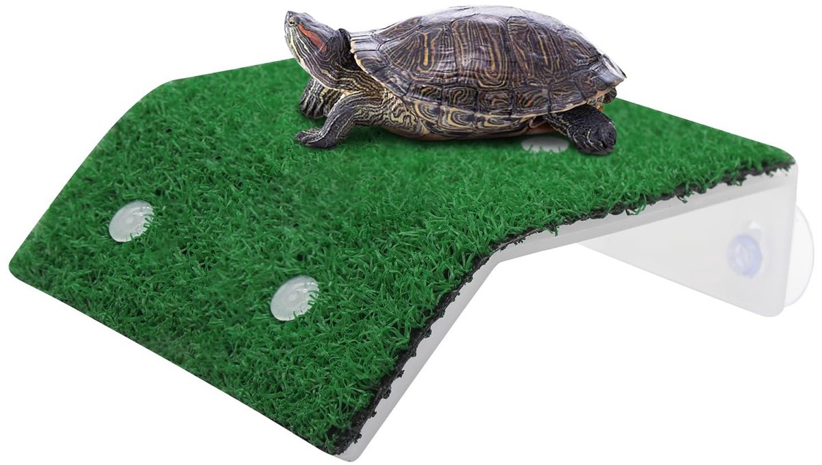 Dailygoods- Schildpadhelling Kunststof - Klimhelling - Terras voor Schildpad - Gesimuleerde Plantenvorm - 14,5 x 8 x 4,5 cm - Lichtgewicht 50 gram - Klimplatform