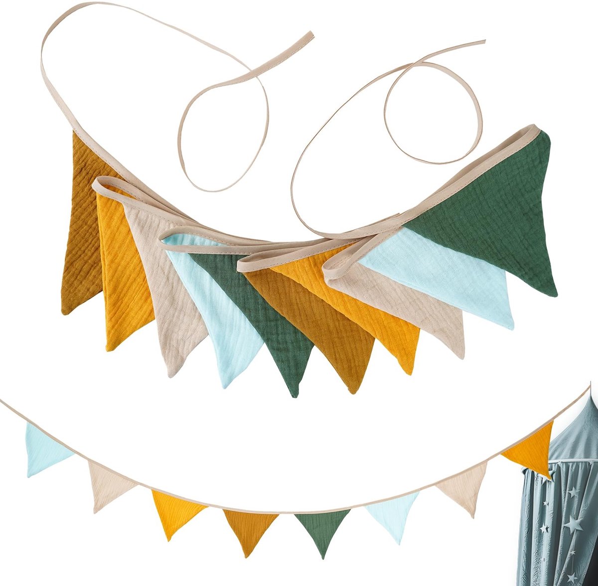 Dailygoods- Driehoekige Vlag - Decoratief - 10 Vlaggetjes - 2,6 m - Hoge Kwaliteit - Geschikt voor Kinderkamer - Wimpel