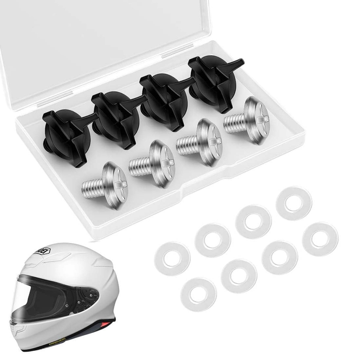 Dailygoods- Helmvizierschroef 16 Stuks - Motorhelm Accessoires - Rubberen Sluitringen - Bevestiging - Corrosiebestendig - Eenvoudig te Installeren - Motorhelmaccessoires