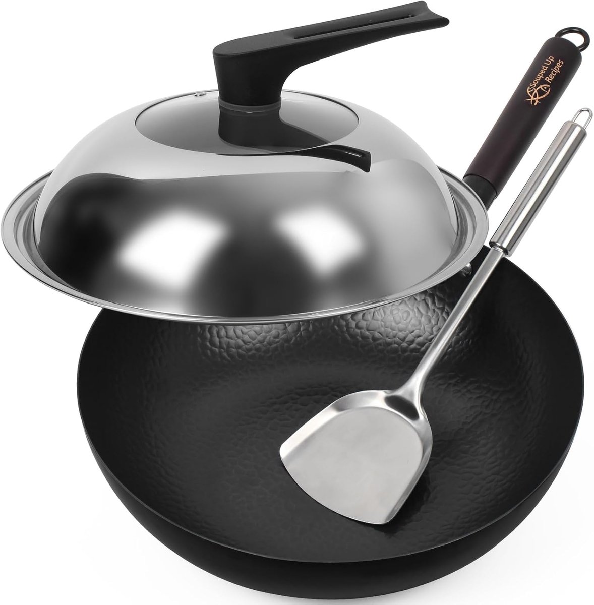 Wokpan Koolstofstaal Chinese pan Roerbakpan Authentiek Koken Voorgekruid Antiaanbak 34 cm Zwart