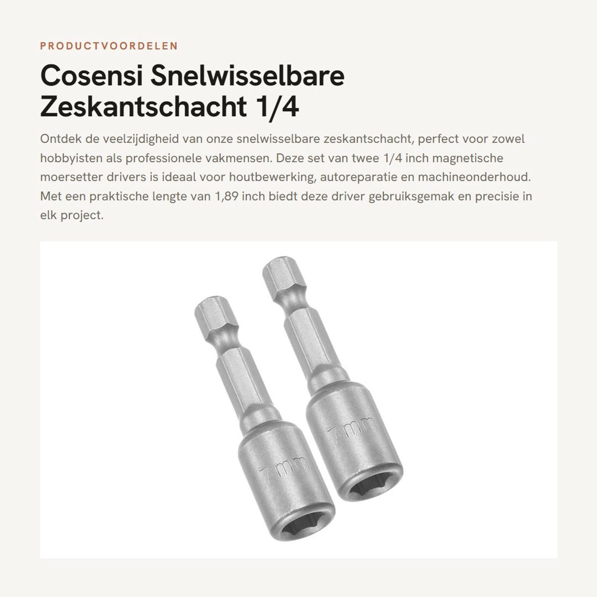 Dailygoods - Snelwisselbare Zeskantschacht - 1/4 Inch - Duurzaam en Praktisch - 7 mm - Magnetische Moersetter Driver - Ideaal voor Houtbewerking en Au...