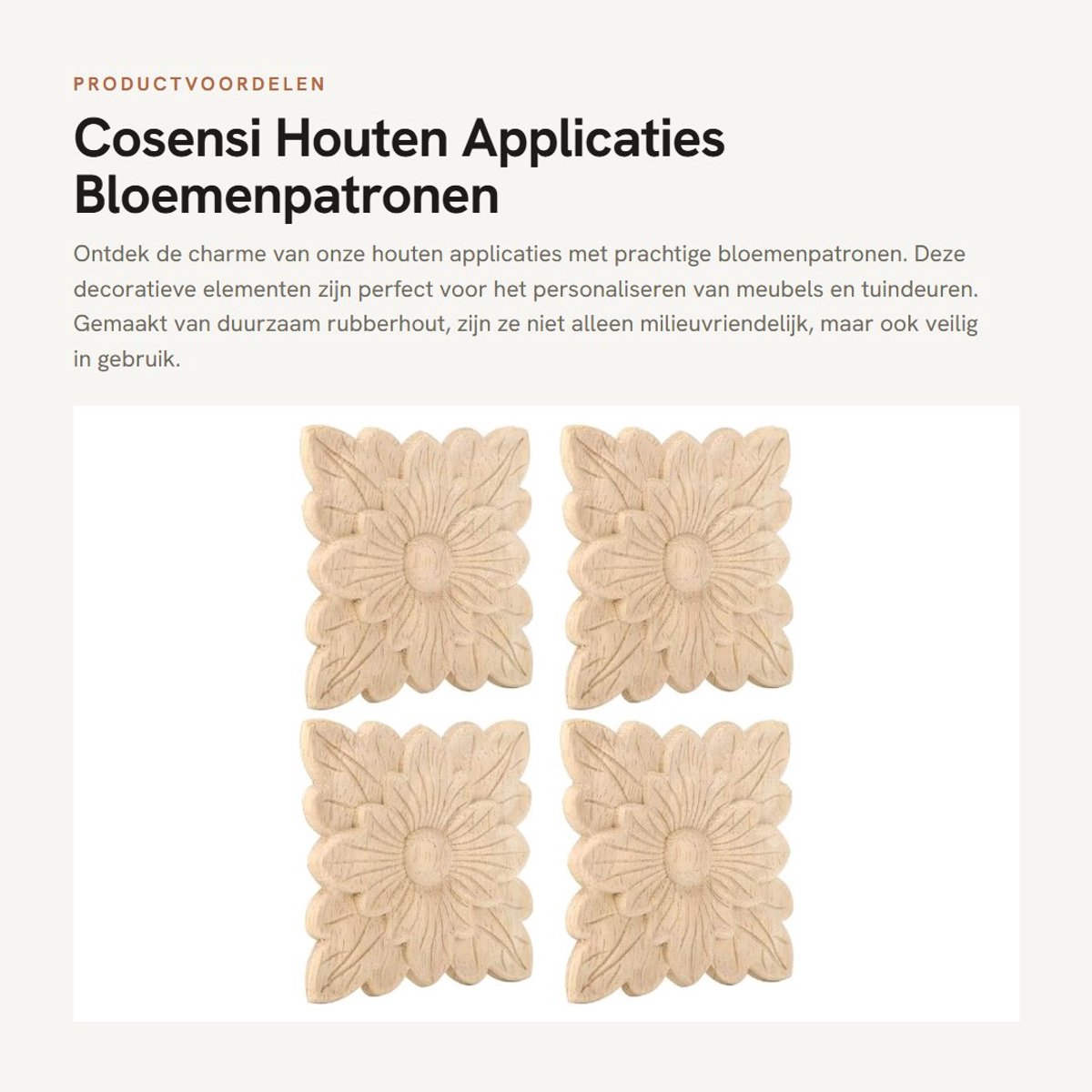 Dailygoods- Houten Applicaties 4 Stuks - Houtsnijtoepassingen - Decoratie voor Meubels - Tuindeur Accessoires - Milieuvriendelijk Rubberhout - Europese Stijl