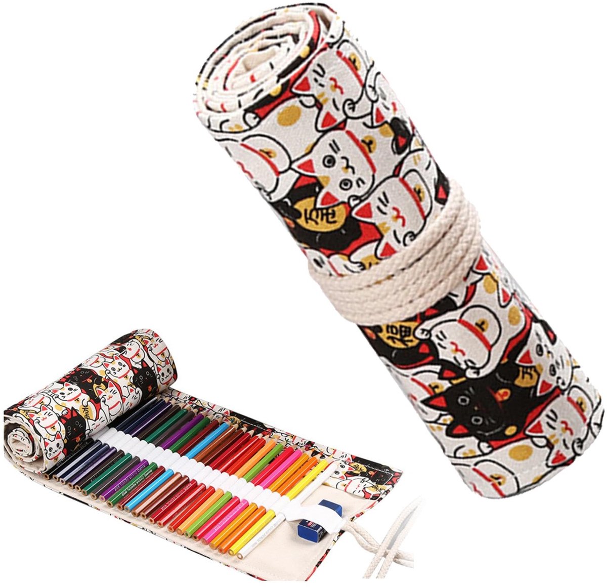 Dailygoods- Rolmapje met 24 gaten - Etui voor potloden - Pennenhouder - Linnen - Opgerold - Afmetingen 20x34 cm - Pennenetui