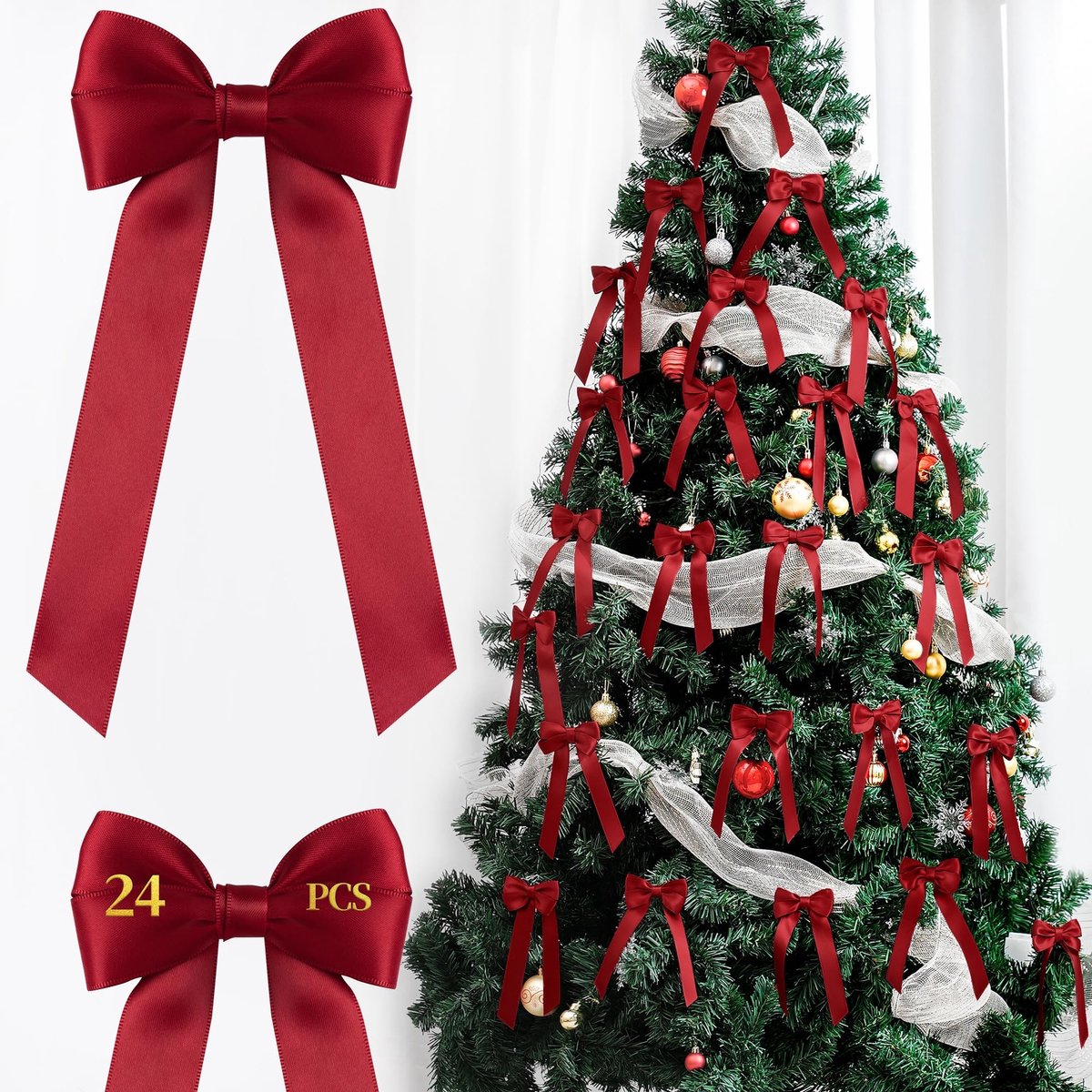 Dailygoods - 24 Stuks Dubbelzijdige Kerstlinten voor Geschenken en Decoratie