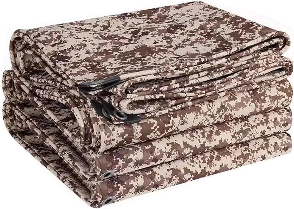 Dekzeil Canvas - Grondzeil Bodemzeil - Bescherming Buiten - Versterkte Aluminium Ogen - 2x3m - Bruin Camouflage