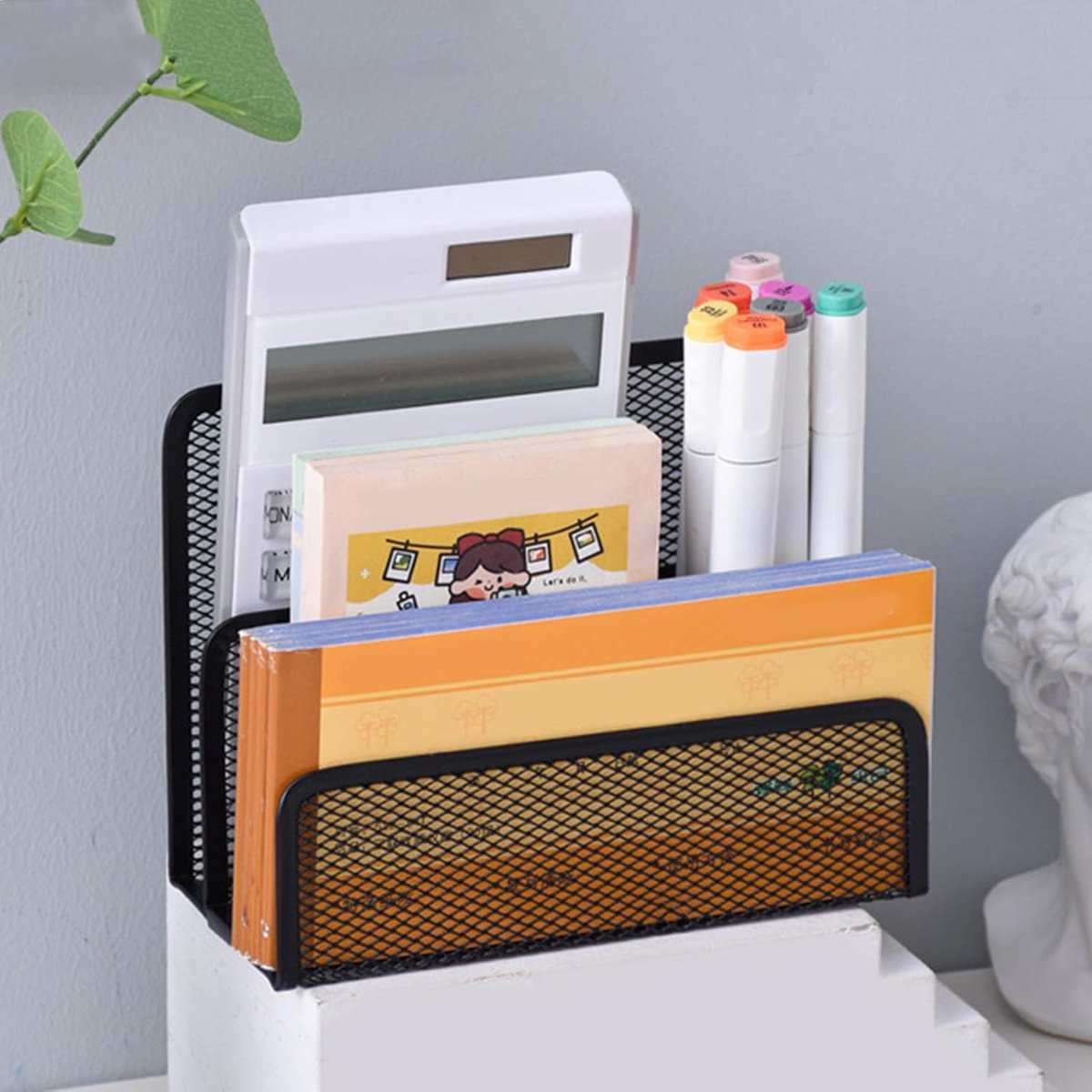 Bureau Organizer - Documenten Sorteerder - Papieren Sorteren - Metalen Mesh Constructie - 17 x 13.5 x 8 cm - Zwart