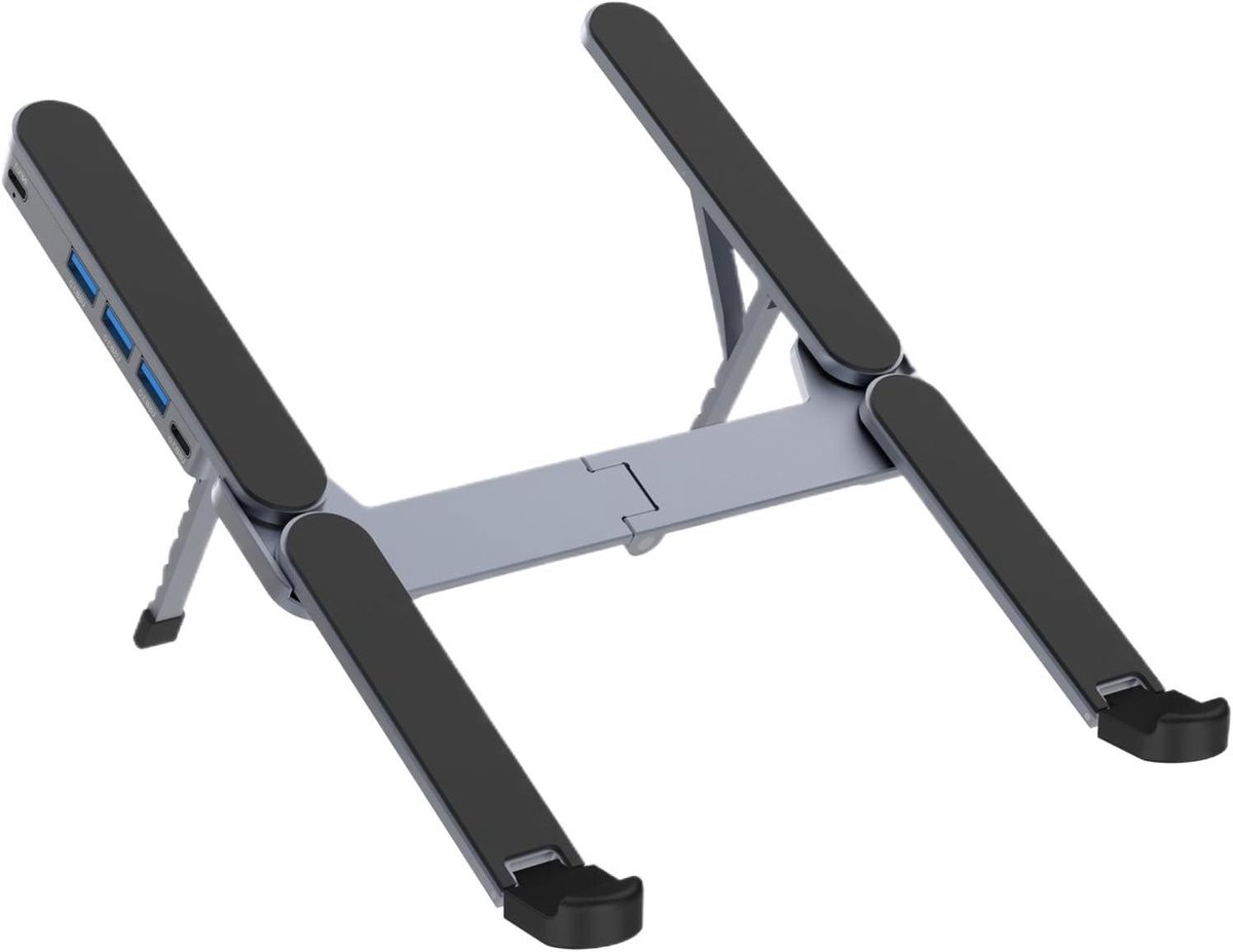 Laptopstandaard - Tablet houder - Ergonomisch werken - Met USB-hub - 19.3 x 4.9 x 2.9 cm - Zwart