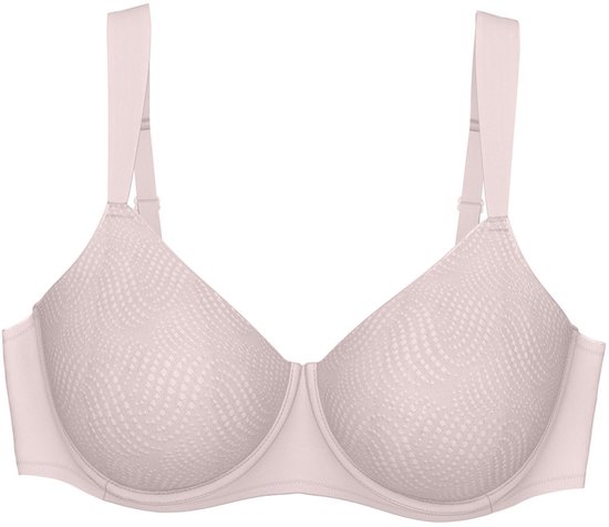 Soutien-gorge minimiseur rose avec bonnets préformés à texture subtile et bretelles larges réglables.