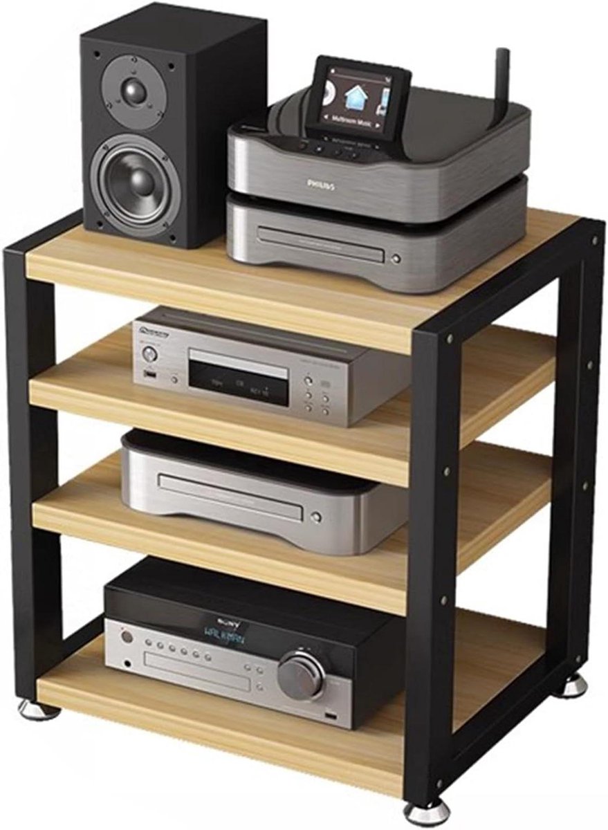 Mediastandaard met 4 etages - Audiotoren Kast - Entertainment Opslag - Open Ontwerp - 50 cm Breed - Zwart Eiken