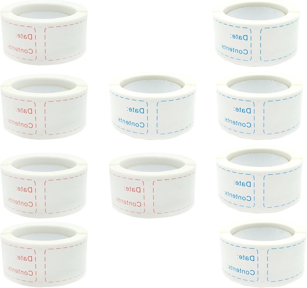 Zelfklevende datumlabels voor diepvriesproducten - 10 volumes, multifunctionele huishoudlabels voor keuken en voorraadbeheer (blauw, rood)