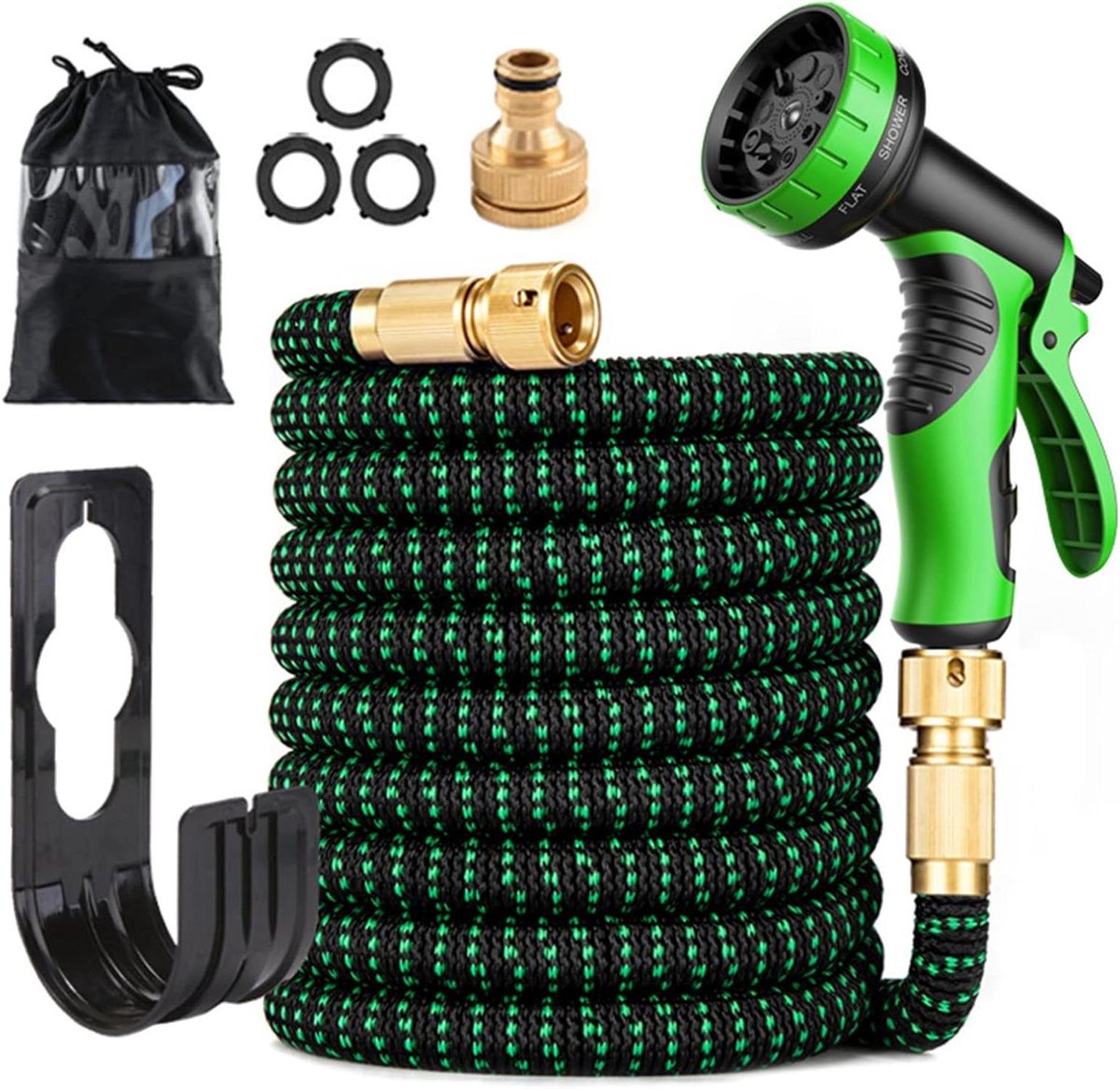 Uitbreidbare Tuinslang - Flexibele Waterslang - Tuin Bewateren - Dubbele Latex Kern - 50 voet - Zwart Groen
