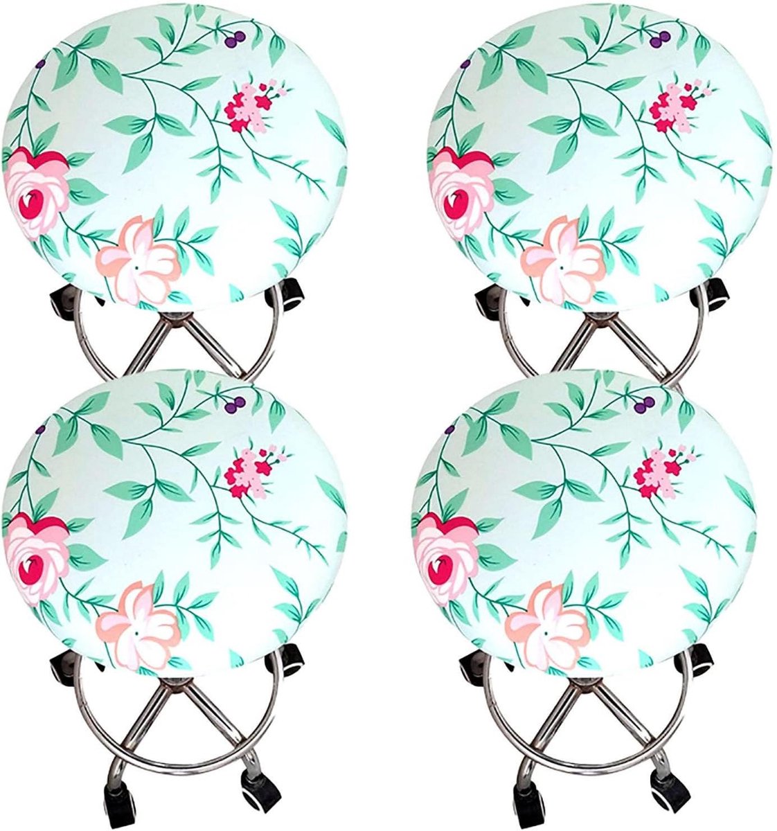 Ronde Barkruk Hoezen - Stoelhoezen Barstoel - Meubels Vernieuwen - Super Stretch Stof - 30-43 cm Diameter - Bloemen B